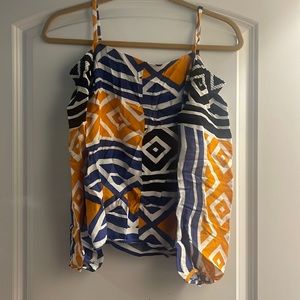 Ella Moss yellow blue white abstract off the shoulder blouse size small